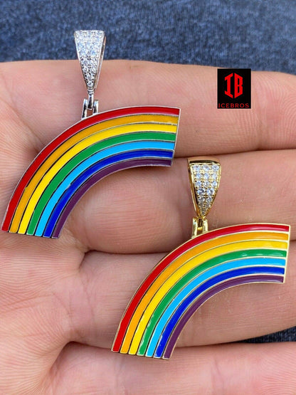 Fine 925 Sterling Silver Gay Lesbian Pride Rainbow Pendant Necklace LGBT