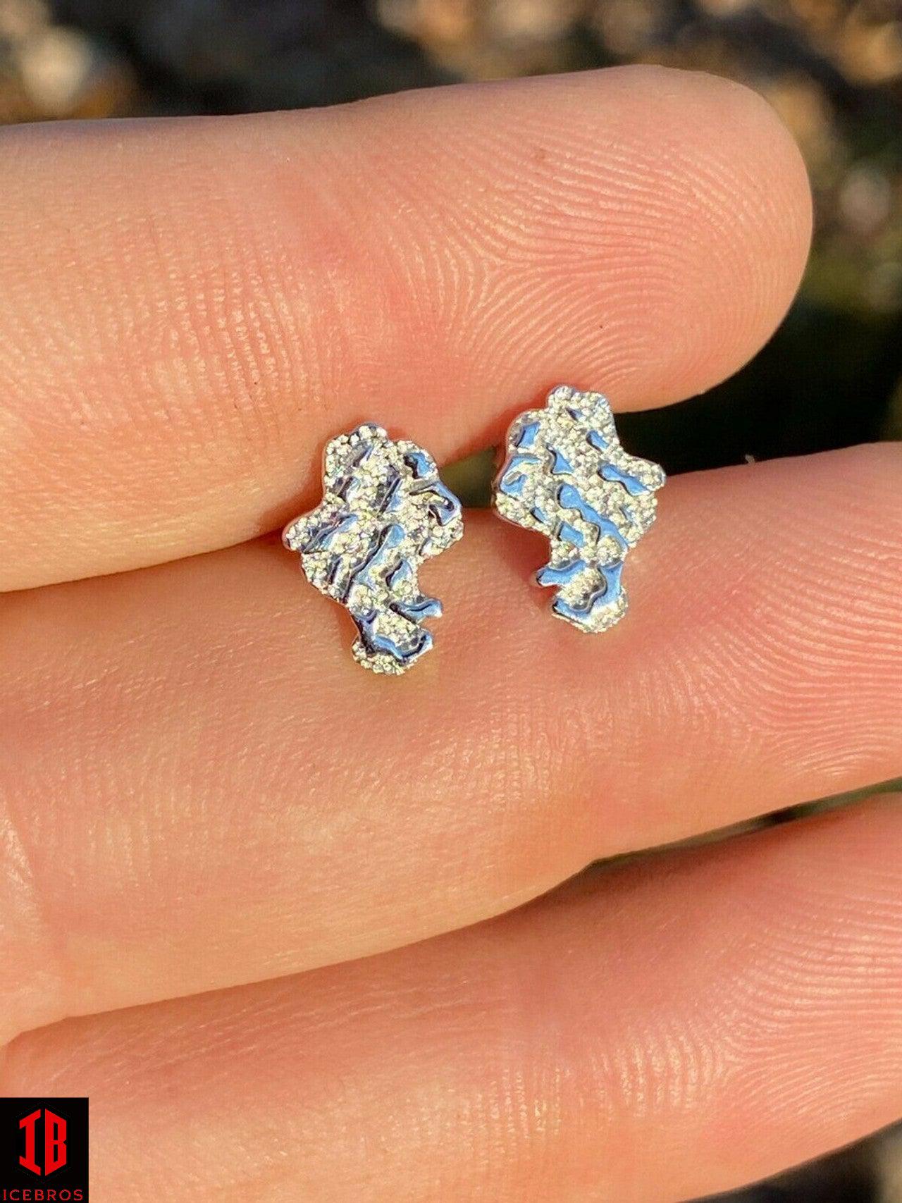 Real Solid 925 Sterling Silver 14k Finish Men Ladies Gold Nugget Earrings Studs