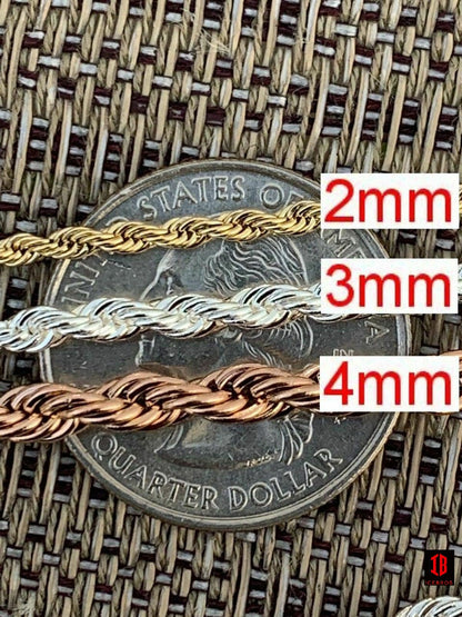 Rope Chain - Yellow Gold Over Solid Stainless Steel - 2-6mm 18-30"