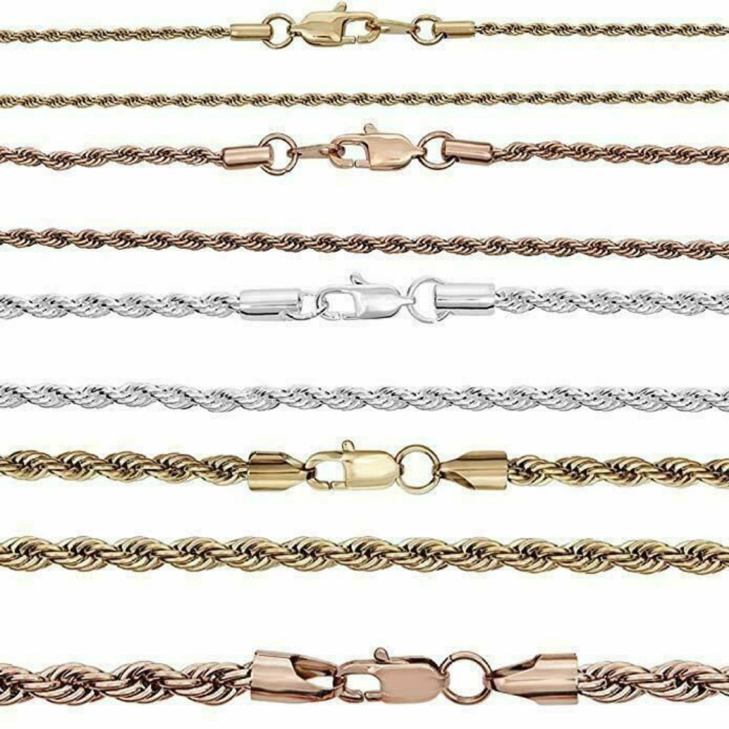 Rope Chain - ROSE Gold Over Solid Stainless Steel - 2-6mm 18-30inch