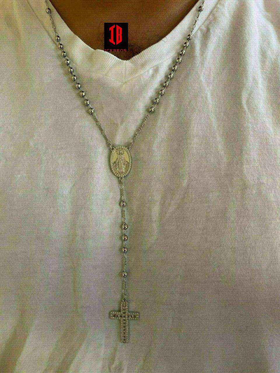 Rosary Bead Chain 14k Gold & Fine 925 Sterling Silver Rosario Men's Ladies