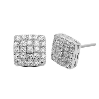 0.62ct VVS1 CVD Real Diamond Men's Solid 925 Silver Iced Hip Hop Square Earrings 8mm