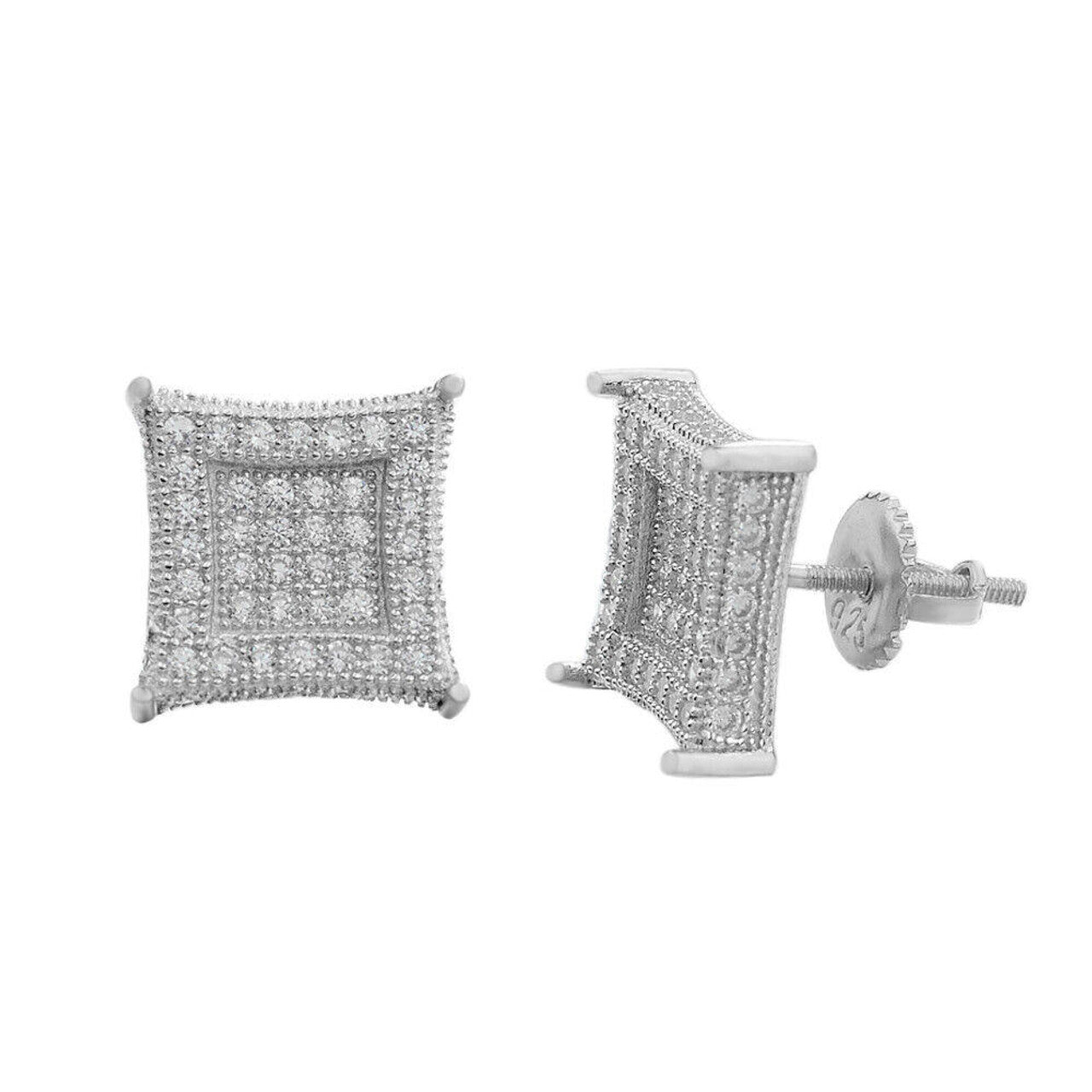 1.17ct VVS CVD LAB Real Diamond Men's WHITE GOLD Solid 925 Silver Iced Hip Hop Kite Earrings