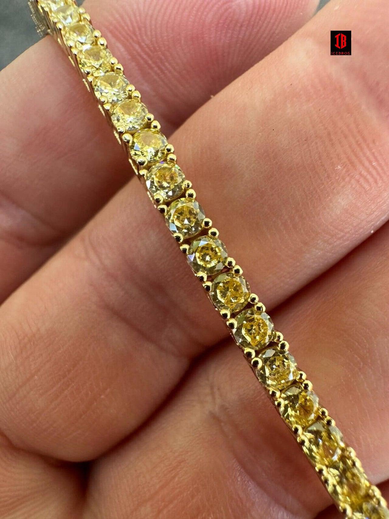 3mm Canary Yellow CZ Tennis Bracelet Vermeil 925 Sterling Silver 14k Gp