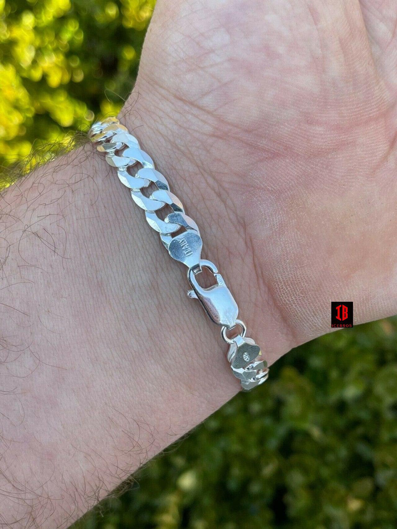 Real Solid 925 Sterling Silver Flat Curb Cuban Link Bracelet 3-10mm ITALY MADE. (3-11mm)