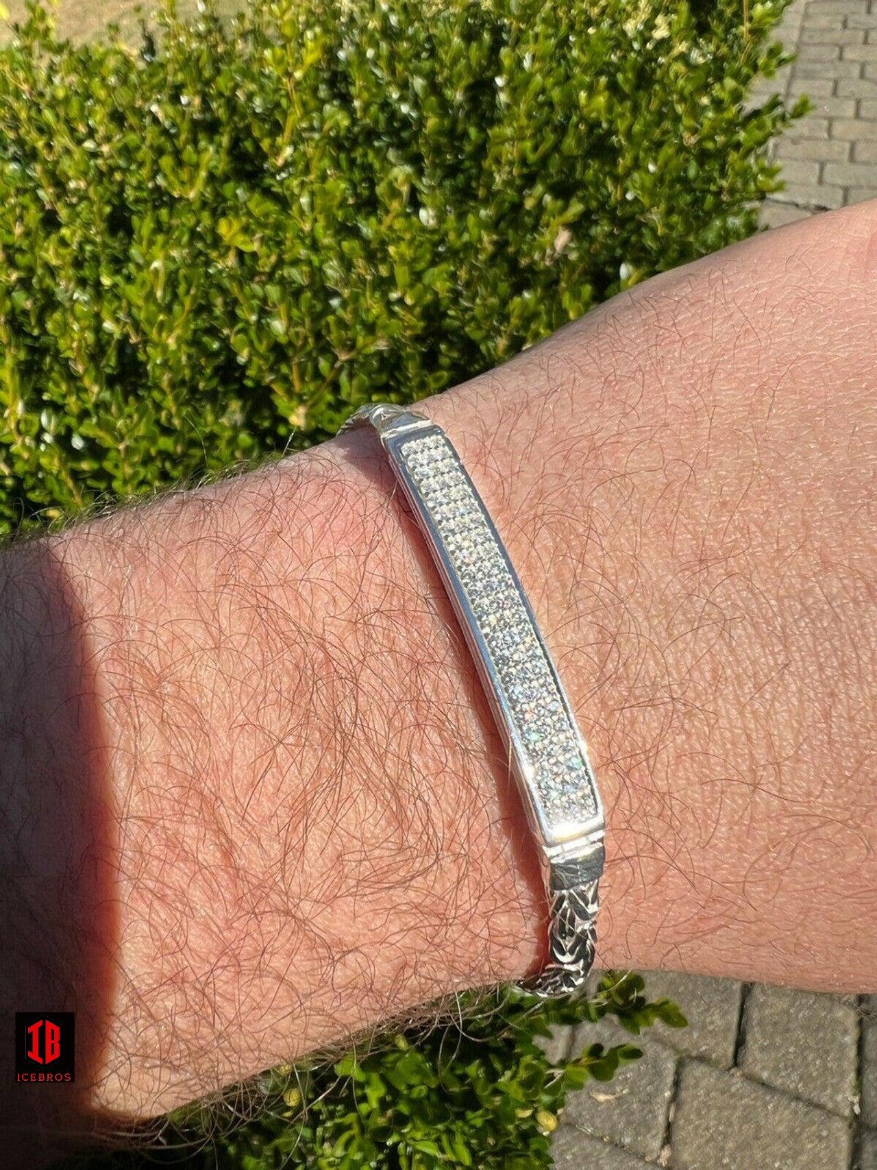 Men Presidential ID Bracelet WHITE Gold Vermeil 925 Silver Iced Diamond Hip Hop