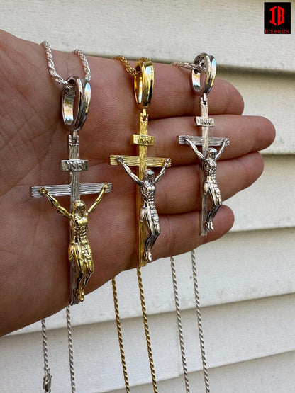 Men's Cross Jesus Piece Pendant 925 Sterling Silver Crucifix of Jesus Pendant Necklace