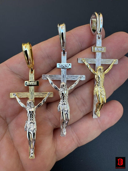 Men's Cross Jesus Piece Pendant 925 Sterling Silver Crucifix of Jesus Pendant Necklace
