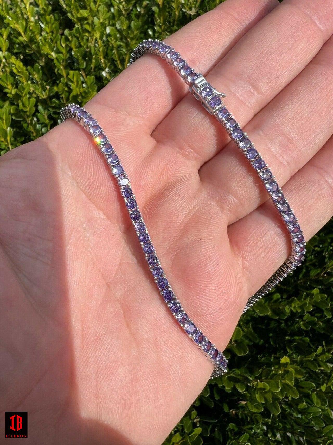 Tennis Chain Fine 925 Sterling Silver Purple Amethyst Diamond Necklace 16-28inch