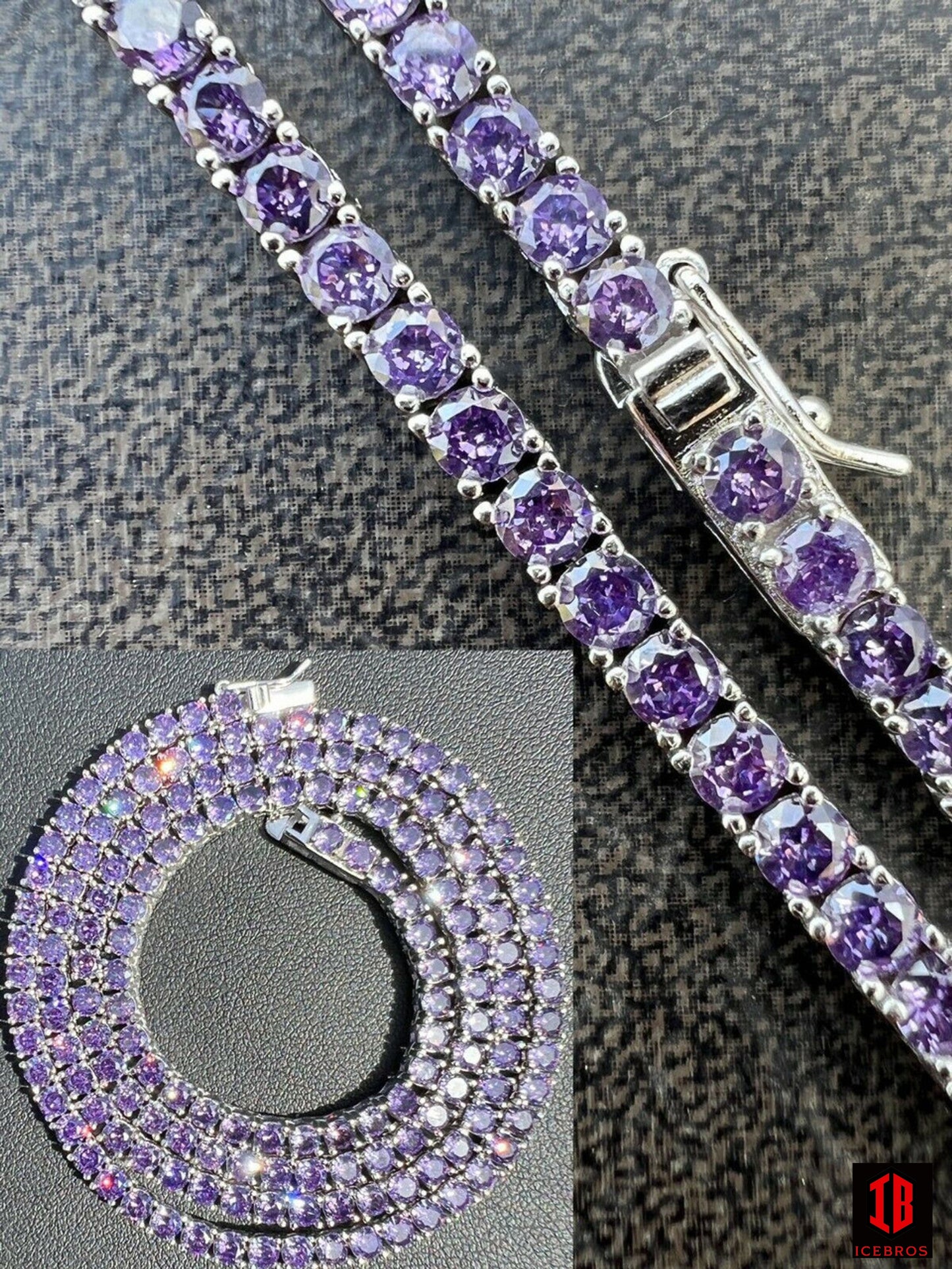 Tennis Chain Fine 925 Sterling Silver Purple Amethyst Diamond Necklace 16-28"