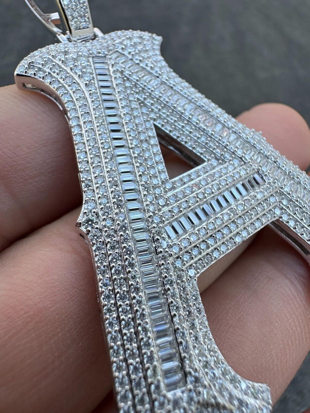 Custom Initial Letter Moissanite Diamond Pendant Necklace 2" Large