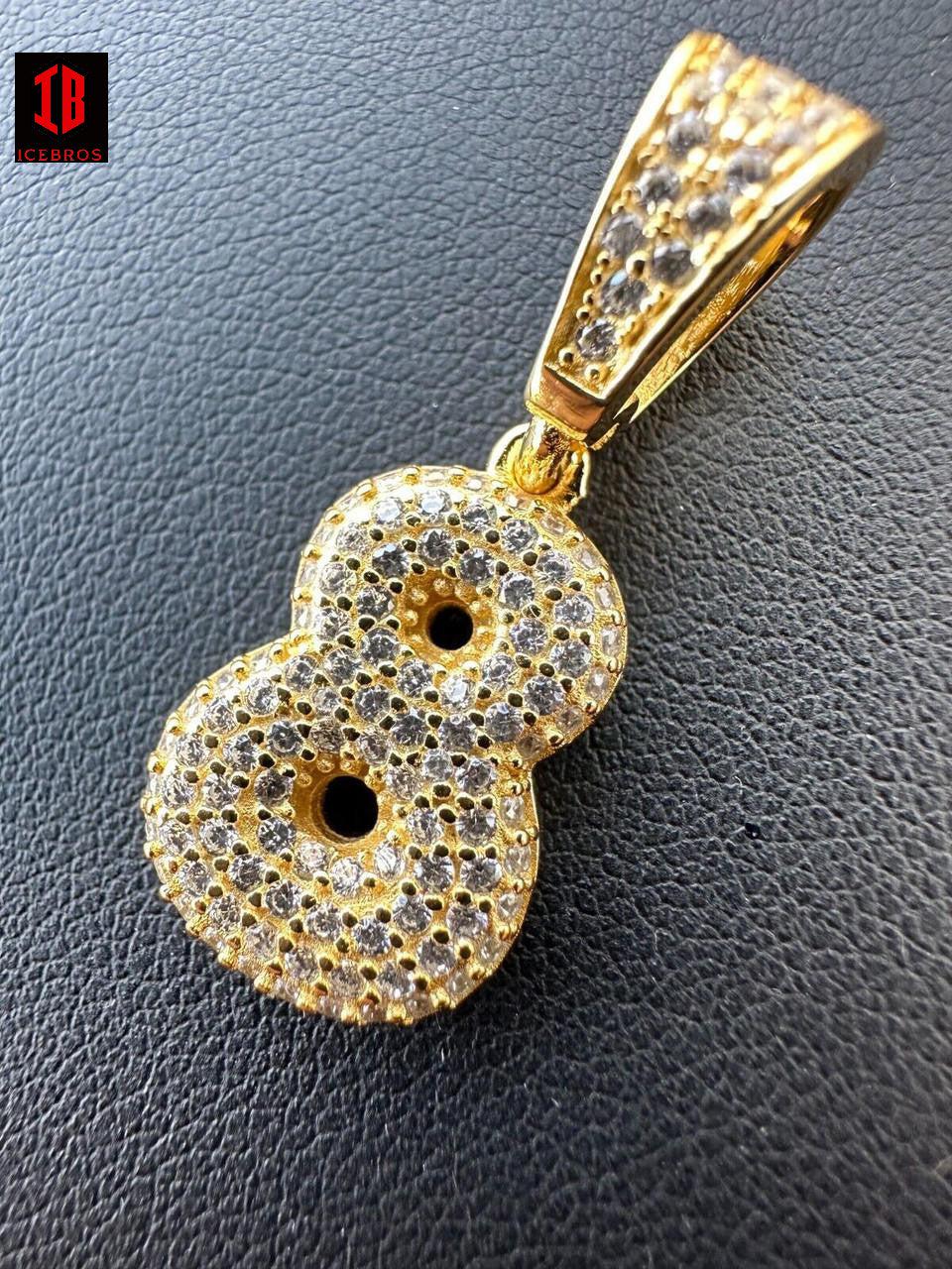 Solid 925 Silver Real Gold Bubble Lucky Number Pendant Iced CZ 0-9