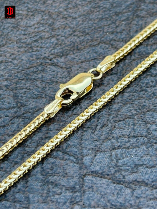 14k Solid Gold Franco Link Chain 1.5mm Necklace For Pendant Mens Ladies 16-24inch