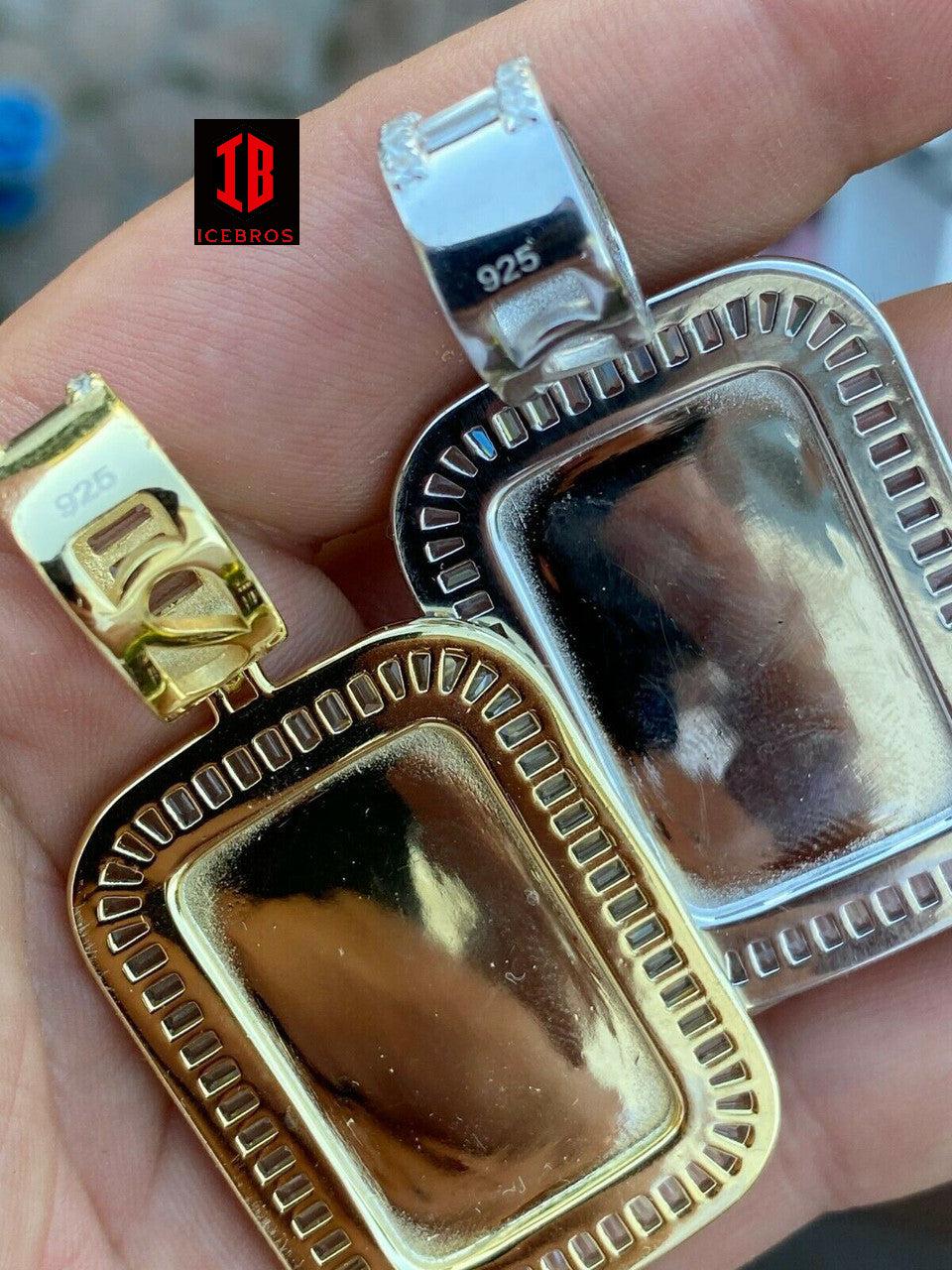 925 Silver Custom Hip Hop Memory Photo Pendant Dog Tag Iced Medallion Gold