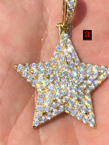 3D 925 Silver ICED Hip Hop Men's Diamond Star 14k Plated SUPERSTAR Pendant
