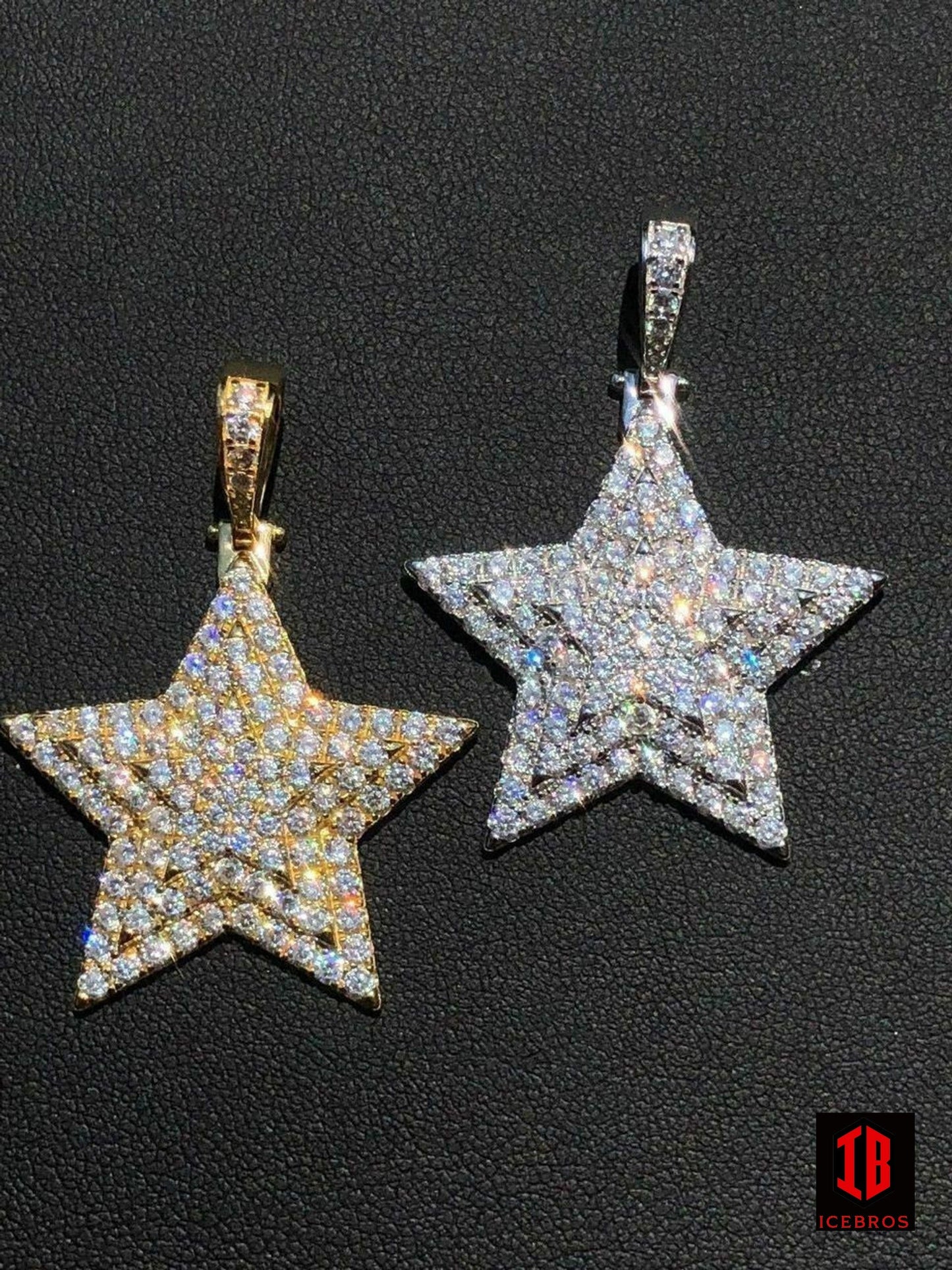 3D 925 Silver ICED Hip Hop Men's Diamond Star 14k Plated SUPERSTAR Pendant