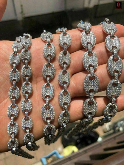 WHITE GOLD Men's Mariner Gucci Link Chain ICY Man Made Diamonds Solid 925 Silver 8mm Thick