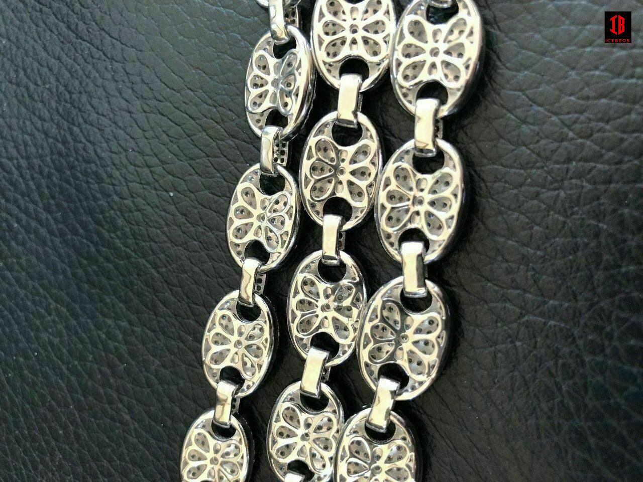 WHITE GOLD Men's Mariner Gucci Link Chain ICY Man Made Diamonds Solid 925 Silver 8mm Thick