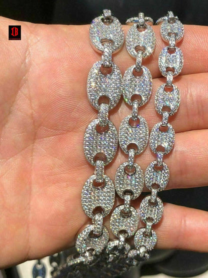 YELLOW GOLD Men's Mariner Gucci Link Chain ICY Man Made Diamonds Solid 925 Silver 8mm Thick