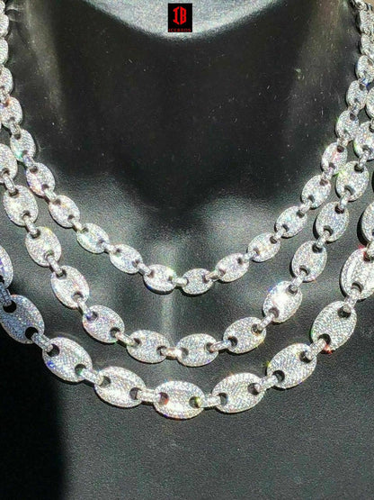 WHITE GOLD Men's Mariner Gucci Link Chain ICY Man Made Diamonds Solid 925 Silver 8mm Thick