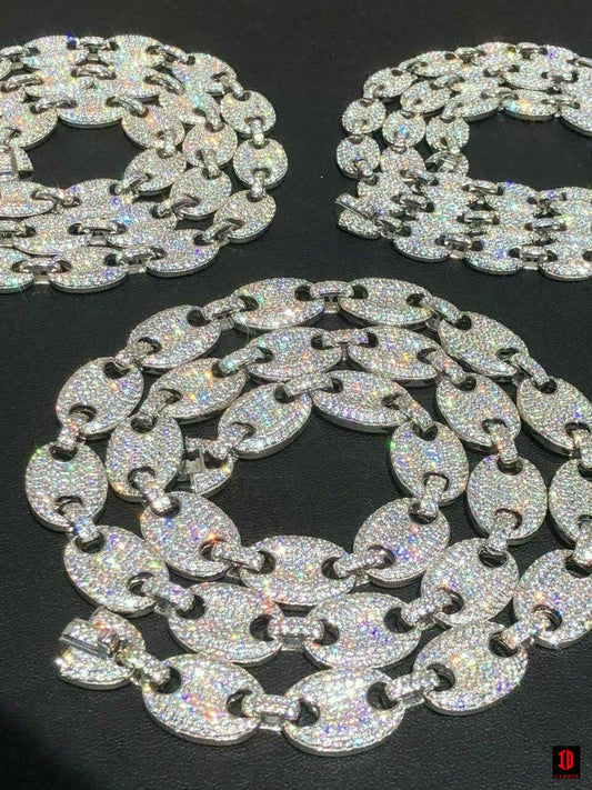 WHITE GOLD Men's Mariner Gucci Link Chain ICY Man Made Diamonds Solid 925 Silver 8mm Thick