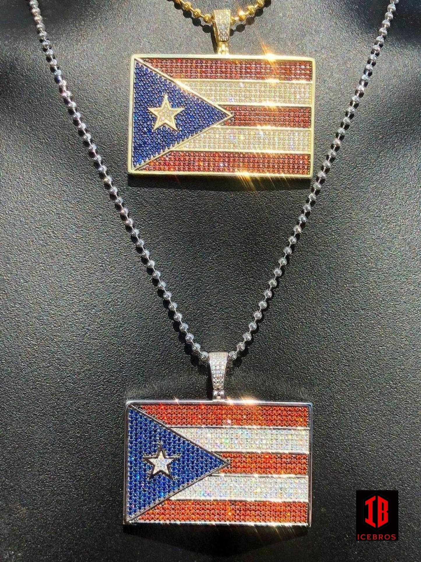 Micro 925 Silver Puerto Rico Flag Pendant BORICUA Rican 14k Gold cz