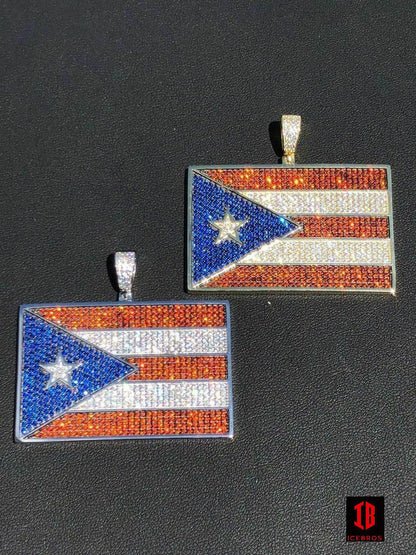 Micro 925 Silver Puerto Rico Flag Pendant BORICUA Rican 14k Gold cz