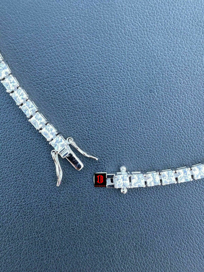 Tennis Bracelet Real 925 Sterling Silver Single Row Princess Square Iced Diamond