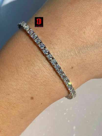 Tennis Bracelet Real 925 Sterling Silver Single Row Princess Square Iced Diamond