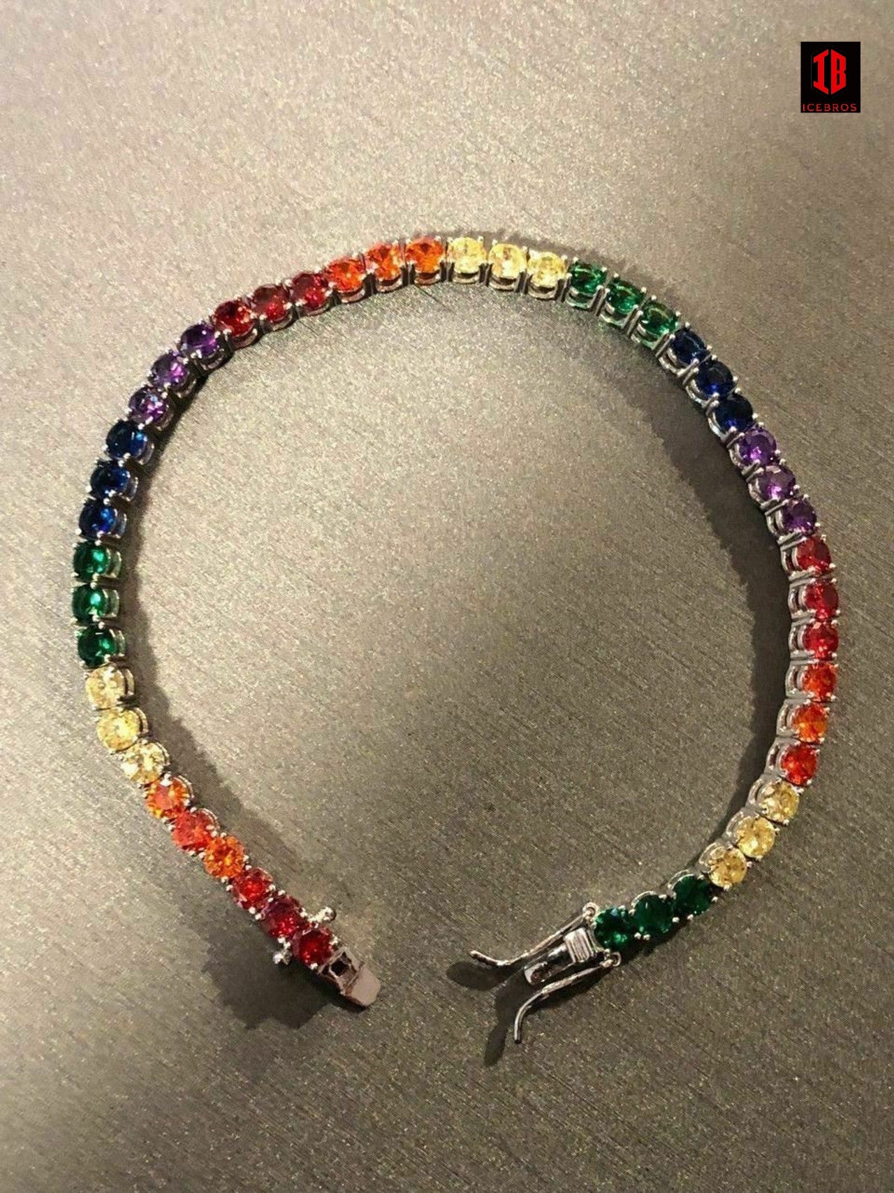 Solid 925 Sterling Silver 4mm Multicolor Rainbow Gay Pride Tennis Bracelet 6-9"