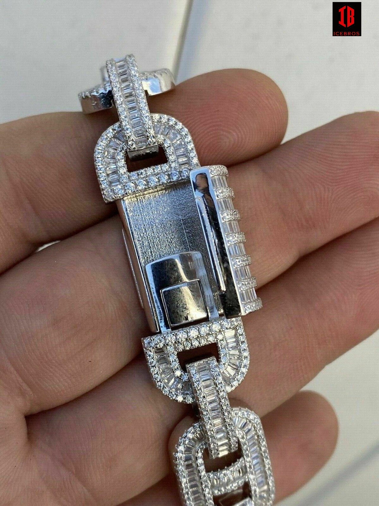 YELLOW GOLD 925 Sterling Silver Baguette Gucci Link Chain Iced 15mm Thick Flooded Out