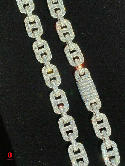 YELLOW GOLD 925 Sterling Silver Baguette Gucci Link Chain Iced 15mm Thick Flooded Out