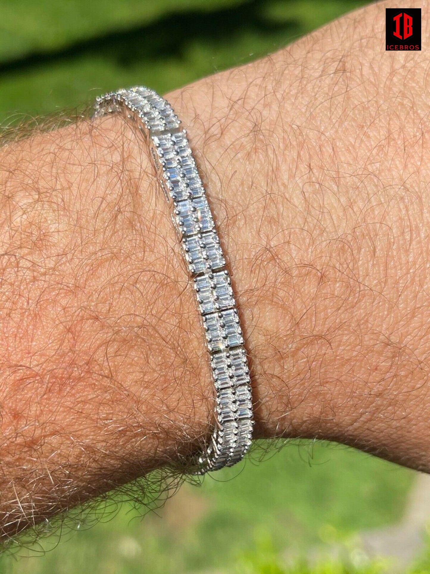 SOLID 925 Sterling Silver Baguette Tennis Bracelet ICED Diamond Necklace Hip Hop