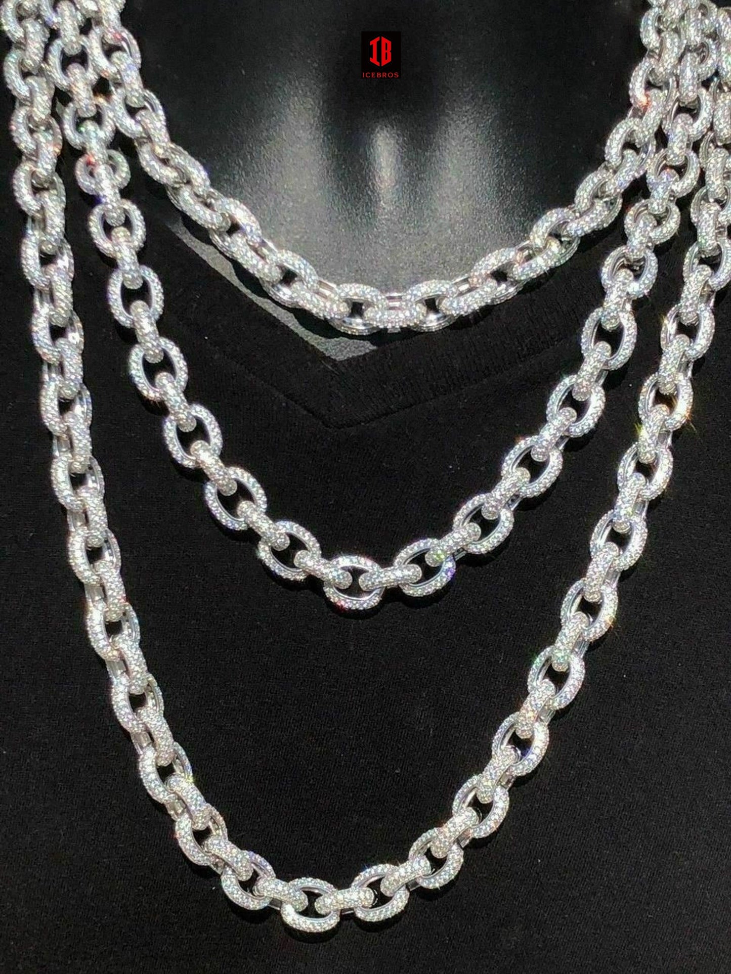 Solid 925 Sterling Silver Mens Thick Heavy Rolo Chain Iced CZ HANDMADE Diamonds Flooded Out (ROSE GOLD)