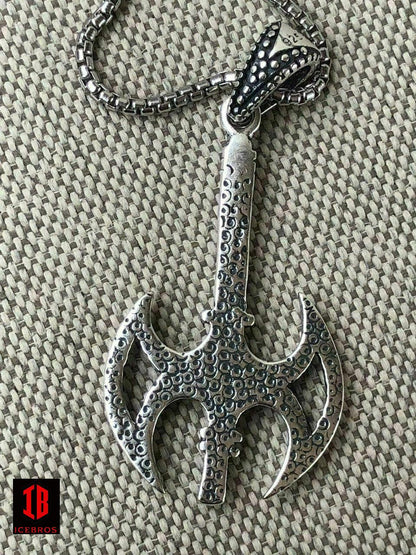 925 Sterling Silver Viking Battle Axe Men's Gothic Pendant + 22” Chain