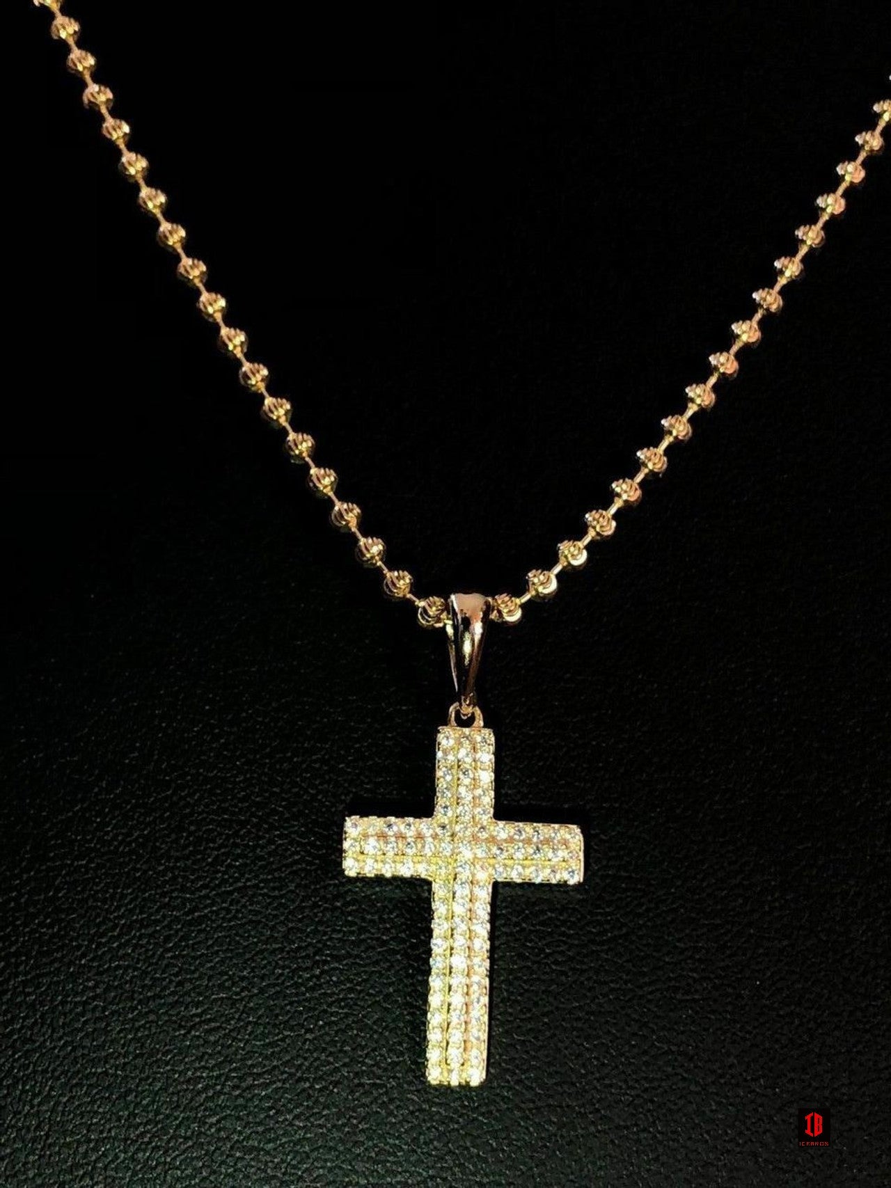 Sterling Silver 925 *14k Gold Bonded* Men's Small Cross Pendant Man Diamonds