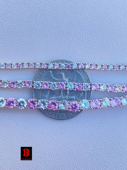 Tennis Bracelet SOLID 925 Sterling Silver Single Row Diamond & Pink Sapphire