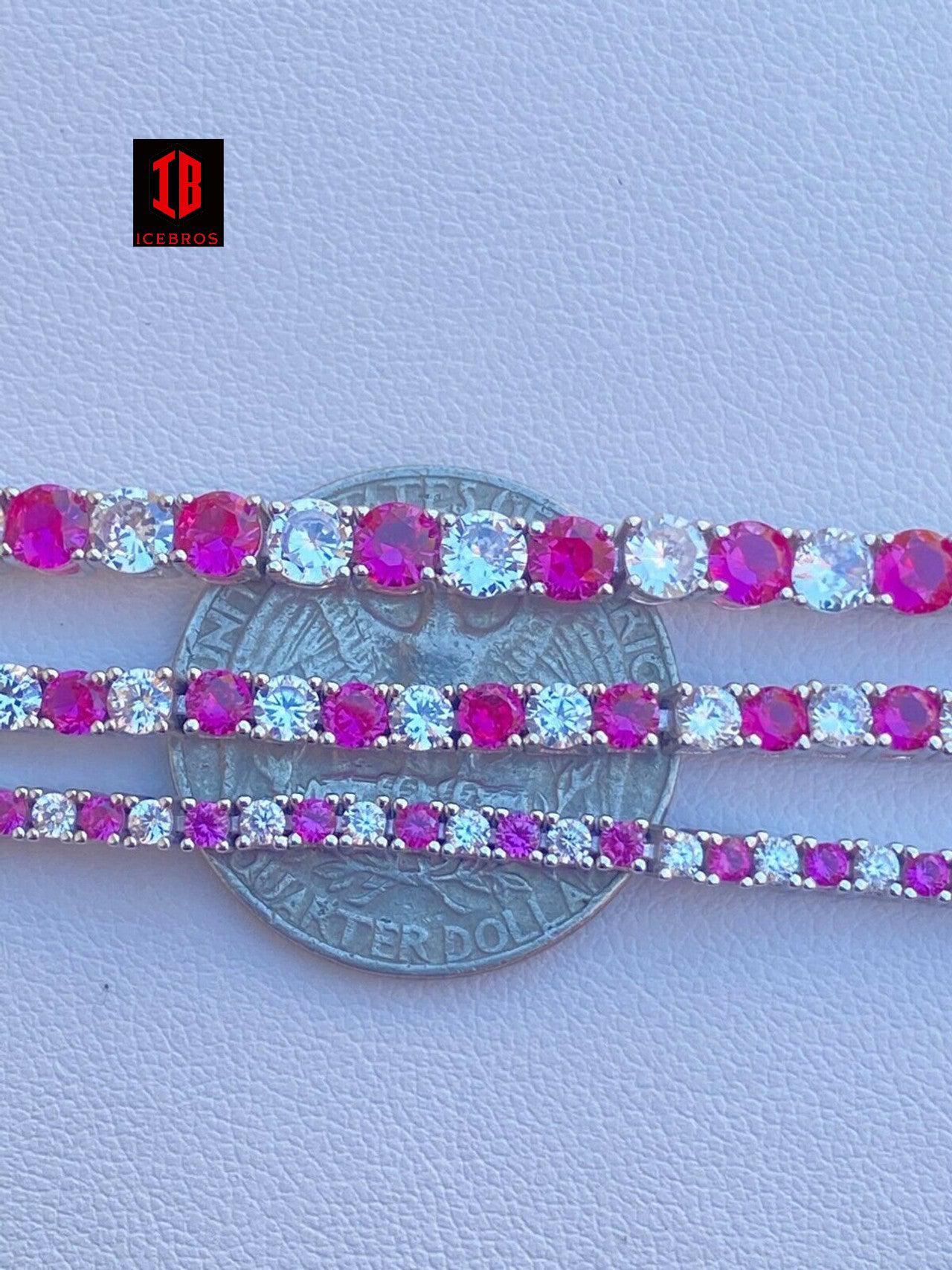 Tennis Bracelet SOLID 925 Sterling Silver Single Row Diamond & Ruby 2-4mm 6-8inch