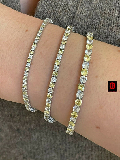 Tennis Bracelet SOLID 925 Sterling Silver Single Row Diamond & Yellow Sapphire