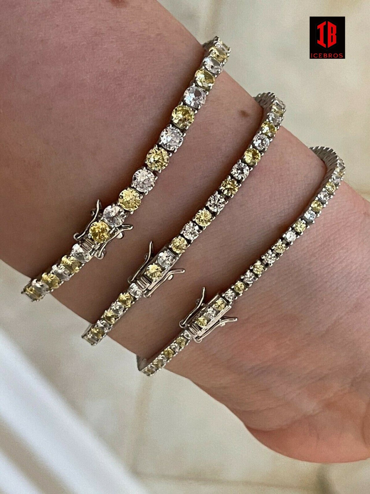 Tennis Bracelet SOLID 925 Sterling Silver Single Row Diamond & Yellow Sapphire