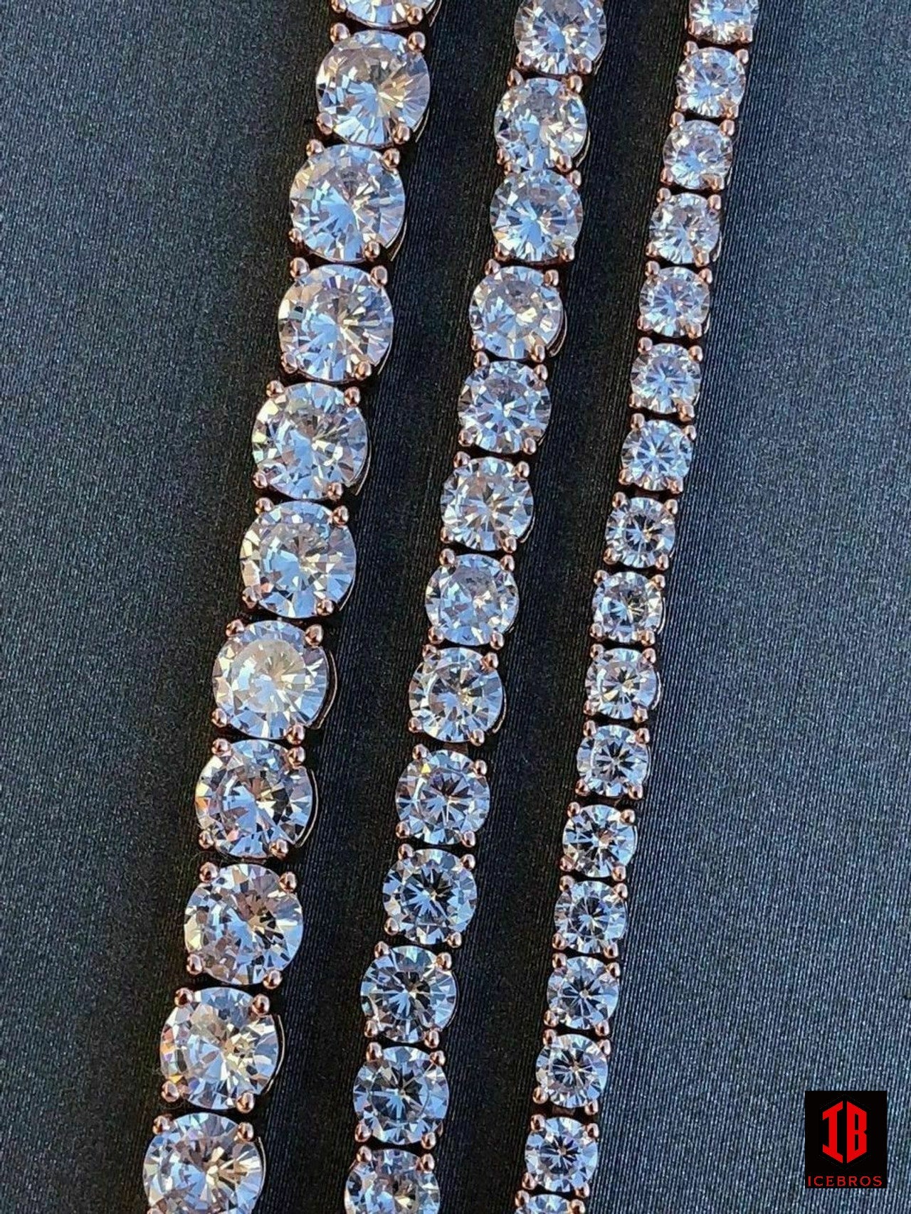 Tennis Chain 14k Rose Gold Over Real SOLID 925 Silver CZ Diamonds Men's Women's 3-6mm