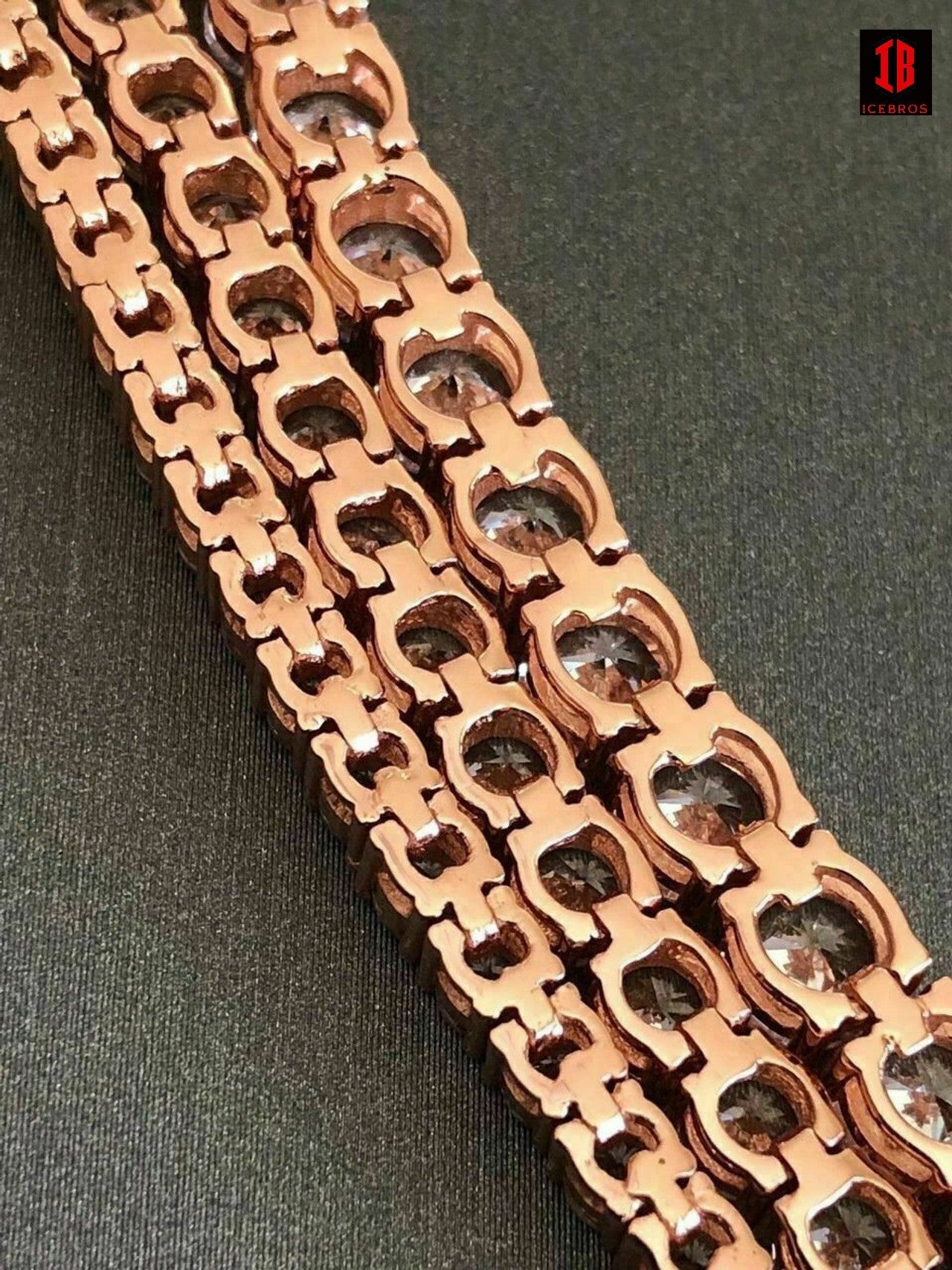 Tennis Chain 14k Rose Gold Over Real SOLID 925 Silver CZ Diamonds Men's Women's 3-6mm