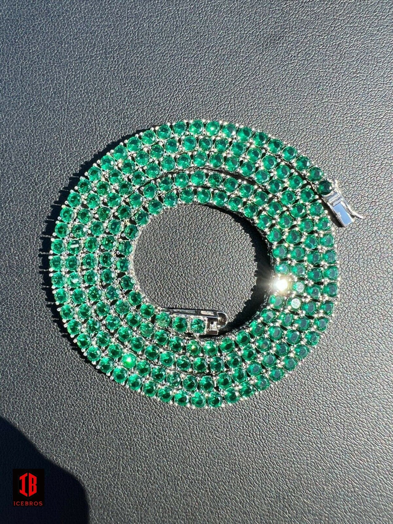 Tennis Chain Fine 925 Sterling Silver Green Emerald Diamond Necklace 16-28inch 3mm