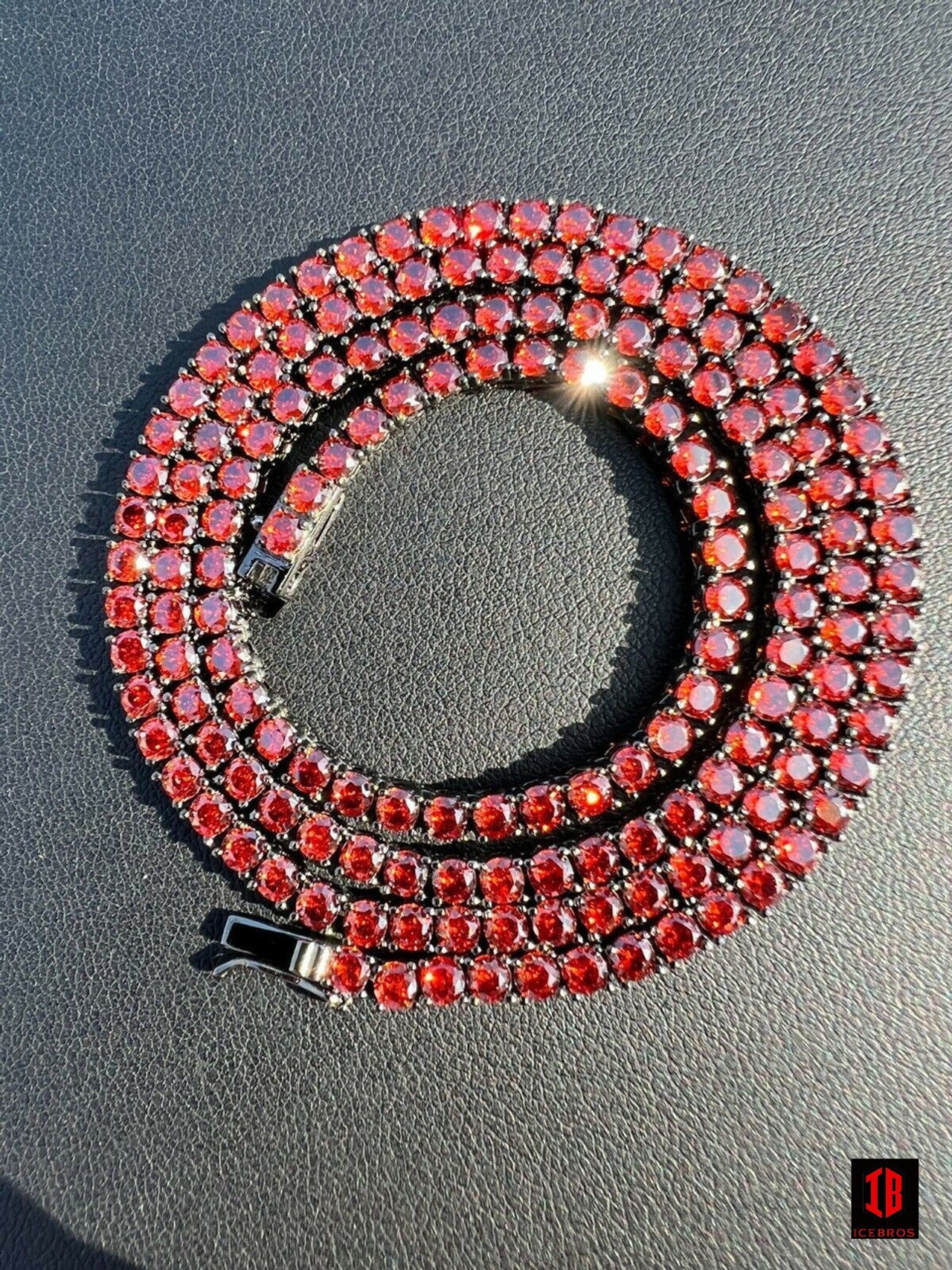 Tennis Chain Fine 925 Sterling Silver Red Ruby Diamond Necklace 16-28" 3mm Iced