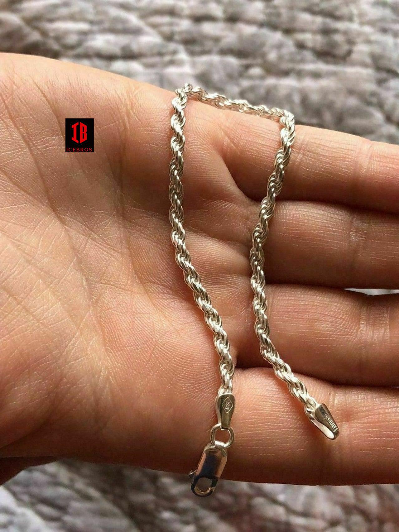 Men's Women’s Solid 925 Sterling Silver Thin Rope Bracelet 7.5” Made In Italy 3mm,5mm