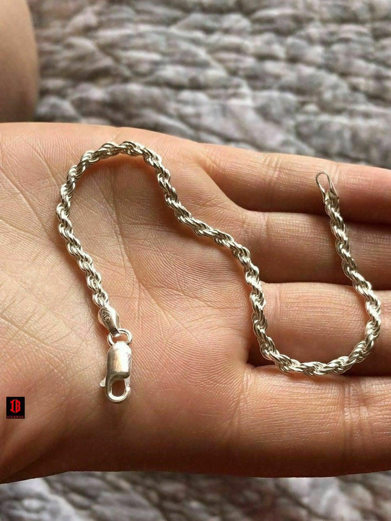 Men's Women’s Solid 925 Sterling Silver Thin Rope Bracelet 7.5” Made In Italy 3mm,5mm