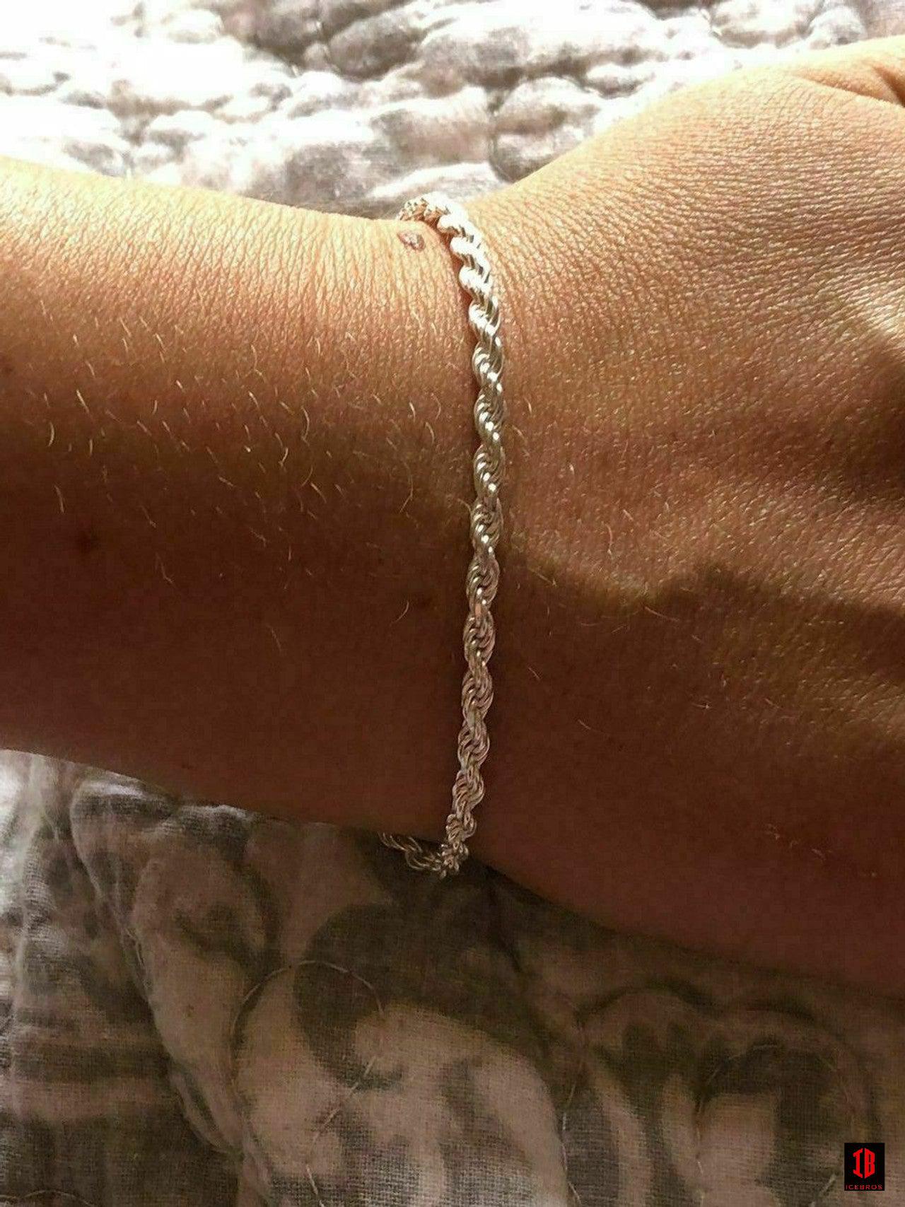 Men's Women’s Solid 925 Sterling Silver Thin Rope Bracelet 7.5” Made In Italy 3mm,5mm