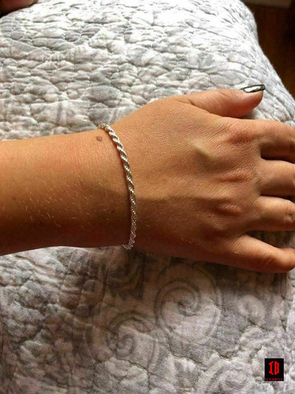 Men's Women’s Solid 925 Sterling Silver Thin Rope Bracelet 7.5” Made In Italy 3mm,5mm