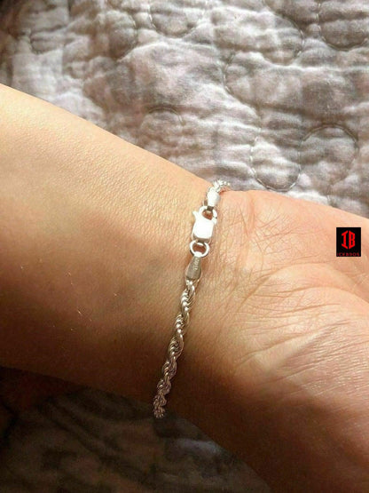 Men's Women’s Solid 925 Sterling Silver Thin Rope Bracelet 7.5” Made In Italy 3mm,5mm