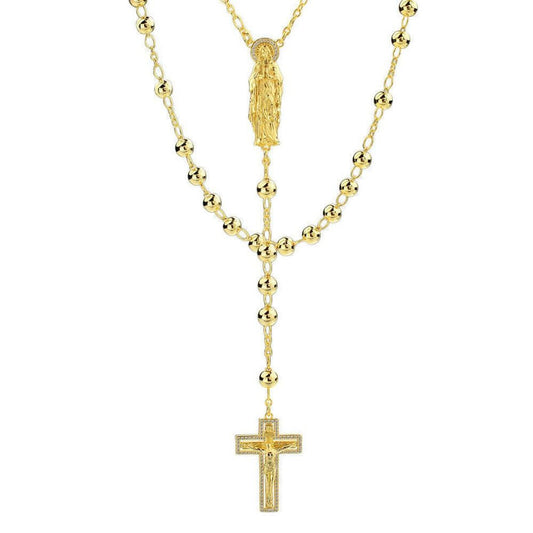 Men's Rosary Beads Necklace 14k Gold Over Vermeil 925 Sterling Silver Rosario Jesus Mary